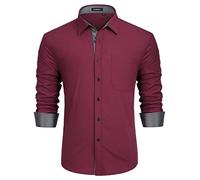 HISDERN Camicie Eleganti da Uomo Ross Formali a Maniche Lunghe Camicia da Sposa da Uomo con vestibilità Regolare con Tasche 3XL