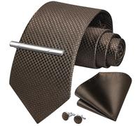HISDERN Cravatta scozzese da uomo e fazzoletto da taschino Set Fazzoletto Gemello Fermacravatta Set Regali per feste di matrimonio formale Cravatta per uomo
