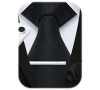 HISDERN Cravatta scozzese da uomo e fazzoletto da taschino Set Fazzoletto Gemello Fermacravatta Set Regali per feste di matrimonio formale Cravatta per uomo