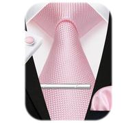 HISDERN Cravatta scozzese da uomo e fazzoletto da taschino Set Fazzoletto Gemello Fermacravatta Set Regali per feste di matrimonio formale Cravatta per uomo
