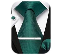HISDERN Cravatta scozzese da uomo e fazzoletto da taschino Set Fazzoletto Gemello Fermacravatta Set Regali per feste di matrimonio formale Cravatta per uomo