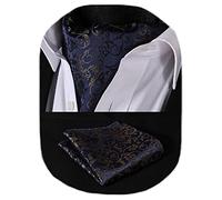 HISDERN Cravatta Uomo Ascot Floreale Paisley Cravatta E Fazzoletto Da Taschino Set Di Cravatte Fazzoletto Jacquard Per Matrimonio Festa Elegante,Blu Navy,Taglia unica