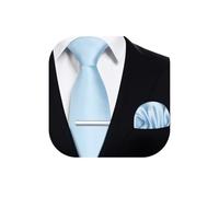 HISDERN Cravatta Uomo Celeste Tinta Unita Formale Elegante Classico Raso Cravatte e Fazzoletto da Taschino e Fermacravatta per Matrimonio Festa