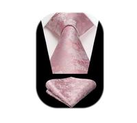 HISDERN Cravatta Uomo Rosa Floreale Elegante Extra Lunga con Motivo Cachemire Formale Cravatte e Fazzoletto da Taschino per Matrimonio XL