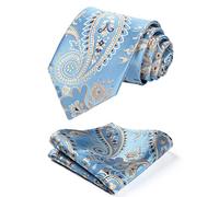 HISDERN Cravatte da uomo Paisley Floral Blu Beige Cravatte Fazzoletto sposa Formale Elegante Pochette per Matrimonio Festa Lavoro