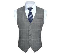 HISDERN Gilet da uomo arancione bruciato Gilet da matrimonio formale in cotone plaid classico Check Party Business Suit Vest, Grigio chiaro, 2XL