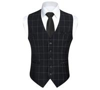 HISDERN Gilet da uomo arancione bruciato Gilet da matrimonio formale in cotone plaid classico Check Party Business Suit Vest
