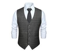 HISDERN Gilet da uomo arancione bruciato Gilet da matrimonio formale in cotone plaid classico Check Party Business Suit Vest