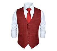 HISDERN Gilet da uomo arancione bruciato Gilet da matrimonio formale in cotone plaid classico Check Party Business Suit Vest