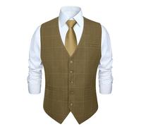 HISDERN Gilet da uomo arancione bruciato Gilet da matrimonio formale in cotone plaid classico Check Party Business Suit Vest