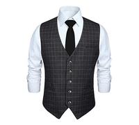 HISDERN Gilet da uomo arancione bruciato Gilet da matrimonio formale in cotone plaid classico Check Party Business Suit Vest