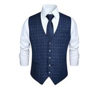 HISDERN Gilet da uomo arancione bruciato Gilet da matrimonio formale in cotone plaid classico Check Party Business Suit Vest