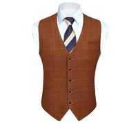 HISDERN Gilet da uomo arancione bruciato Gilet da matrimonio formale in cotone plaid classico Check Party Business Suit Vest, Arancio bruciata, M
