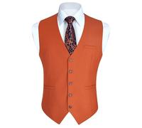 HISDERN Gilet da uomo in cotone tinta unita formale per festa di nozze,Arancione Bruciato, 4XL