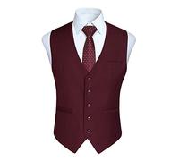 HISDERN Gilet per uomo in cotone in solido cotone con gilet formale da lavoro da uomo Bourgogne-2 XXL