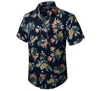 HISDERN Men Funky Hawaiana Ananas Camicie Manica Corta Tasca Frontale Vacanze estive Aloha Stampate Beach Casual Hawaii Shirt Navy Blue 4XL