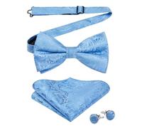HISDERN Papillon Azzurro Uomo Preannodato Papillon Uomo Azzurro Chiaro e Fazzoletto da Taschino Gemelli Adulto per Matrimonio Testimone