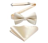 HISDERN Papillon Cream Uomo Preannodato Papillon Uomo Beige Chiaro e Fazzoletto da Taschino Farfallino Adulto per Nozze Testimone