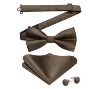 HISDERN Papillon Marrone Uomo Preannodato Papillon Uomo Marrone e Fazzoletto da Taschino Gemelli Farfallino Adulto per Matrimonio Testimone