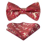 HISDERN Papillon Natalizio Uomo Già Annodato Papillon Natale e Fazzoletto da Taschino Set Regolabile per Festa Regali Borgogna