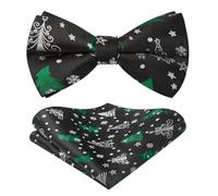 HISDERN Papillon Natalizio Uomo Regolabile Papillon Nero e Fazzoletto da Taschino Set Formale Natale per Festa Regali