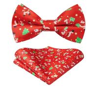 HISDERN Papillon Rosso Natalizio Uomo Già Annodato Papillon Natale e Fazzoletto da Taschino Set Regali Festa di Natalizio