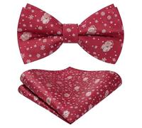 HISDERN Papillon Rosso Uomo Natalizio Regolabile Papillon e Fazzoletto da Taschino Set Formale Natale per Festa Regali