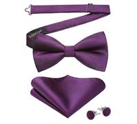 HISDERN Papillon Viola Uomo Preannodato Papillon Uomo Lilla e Fazzoletto da Taschino Gemelli Farfallino Adulto per Matrimonio Testimone