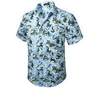 HISDERN Uomo Funky Hawaiana Cherry Blossoms Camicie Manica Corta Tasca Frontale Holiday Summer Aloha Printed Beach Casual Blue Hawaii Shirt