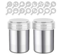 Hisdricus 2 Spargi Zucchero a Velo, Spargi Cacao in Polvere,puderzuckerstreuer,Con coperchio e un set di forme per polvere, adatto per zucchero a velo, cacao in polvere, pepe, paprika, sale, ecc