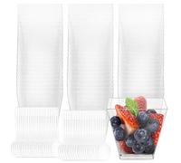 Hisdricus 50 bicchieri per dolci in plastica con cucchiai, ognuno da 60 ml, riutilizzabili bicchierini finger food Perfetti per mousse, budino, gelato e altro ancora