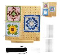 Hisdricus Blocco di Blocco per Granny Square - Tavola di Blocco per Uncinetto 28 x 28 cm - Bambù Tavola per Granny con 20 Perni, 5 Aghi Inox e 1 Supporto - Accessori per Progetti di Maglia e Uncinetto