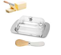 Hisdricus Burriera - Porta Burro - Porta Burro da Frigorifero - Portaburro in Acciaio Inossidabile con Coperchio Plastico e Spatola - Adatto per Conservare Formaggi, Torte, Dessert, Salumi e Piccoli