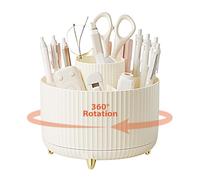 Hisdricus Kosmetik Make Up Organizer, 360°Drehbarer Pinsel Organizer, Multifunktionale Aufbewahrung für Kosmetik, Lidschattenpinsel, Lippenstift, geeignet für Frisiertisch, Schlafzimmer(Creme-Weiß)