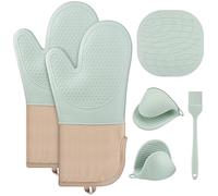 Hisdricus Set da 6 Guanti da Forno, Presine Silicone da Cucina, Guanti Resistenti al Calore, Antiscivolo, Guanti da Cucina per Cottura, Cottura al Forno, Grigliate (Verde)