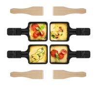 Hisdricus Set di 4 padelline per raclette, Ricambio padelline per raclette grill, con rivestimento antiaderente e 4 raschietti in legno per grigliare formaggio, uova
