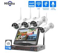Hiseeu 3/5MP Kit telecamere di sicurezza wireless Telecamera IP esterna impermeabile Sistema di sorveglianza CCTV Set con monitor da 10.1 "10CH NVR