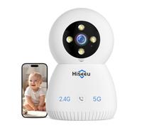 Hiseeu 5MP Telecamera Wi-Fi Interno, 2.4G/5G WiFi 360° Videocamera Sorveglianza Interno per Baby Cane, Tracciamento del Movimento Visione Notturna Sirena Rilevamento Umano Funziona con Alexa