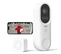 Hiseeu Campanello Video Wireless 2K ，Audio Bidirezionale, Rilevamento PIR, Visione Notturna Colori, Batteria Ricaricabile, WiFi 2.4G/5GHz - Richiede il kit