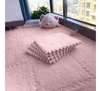 Hiseng 10 Pezzi Tappetini Puzzle in Peluche Morbidi Tappeto Gioco Bambini Puzzle 30x30cm Tappetino puzzle Piastrelle ad Incastro in Schiuma per Soggiorno, Camera da Letto (Rosa,30 * 30cm)