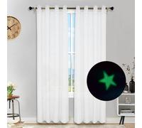 Hiseng 2 Pezzi Tende Voile Trasparenti Tende per Interni Fluorescenti Stelle Sheer Tenda per Camera da Letto Finestre Porta Cucina Soggiorno, Occhielli Semi Trasparente Tende (Bianco,132x182cm)