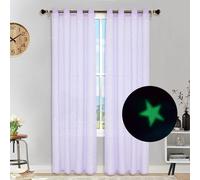 Hiseng 2 Pezzi Tende Voile Trasparenti Tende per Interni Fluorescenti Stelle Sheer Tenda per Camera da Letto Finestre Porta Cucina Soggiorno, Occhielli Semi Trasparente Tende (Viola,132x243cm)
