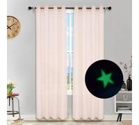 Hiseng 2 Pezzi Tende Voile Trasparenti Tende per Interni Fluorescenti Stelle Sheer Tenda per Camera da Letto Finestre Porta Cucina Soggiorno, Occhielli Semi Trasparente Tende (Rosa,132x243cm)