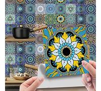 Hiseng 24 Pezzi Adesivi per Piastrelle per Mobili e Pareti, Hiser Mosaico Stile Impermeabile Adesivo da Parete Autoadesive Rotoli Carta per Cucina Bagno Casa Decorativo (Blu,10x10cm)