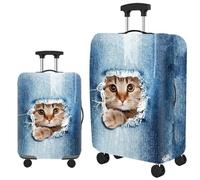 Hiseng 3D Cover Proteggi Copertura per Valigie 18-32 Pollici,Elastico Design Coperture per Bagagli Coprivaligie da Viaggio Copri Valigia (Gatto cowboy,S (18-21 pollici))