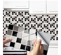 Hiseng 48 Pezzi Adesivi per Piastrelle Mosaico, Impermeabile a prova di olio PVC Autoadesivo Decorazione, Facili da Staccare e Applicare Adesivi Pavimento per Bagno Cucina Parete, 20x10 cm (Grigio)