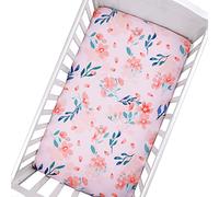 Hiseng Animale Foglia Lenzuolo con angoli Cotone Lenzuola Carrozzina Neonato Elasticizzati Biancheria da Letto Materassino Sacco a Pelo Lettino Lenzuolino da Carrozzina (Fiore rosa,97x61cm)
