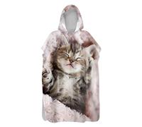 Hiseng Asciugamano Poncho da Bambini Adulto, Bagno con Asciugamano con Cappuccio, 3D Gattino Accappatoio ad Asciugatura Rapida per Spiaggia Surf Nuoto Sport Acquatici (Gattino Grigio,75x145cm)