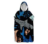 Hiseng Asciugamano Poncho da Ragazzino Uomo, Cartone Animato Bagno Asciugamano con Cappuccio ad Asciugatura Rapida, Accappatoio per Spiaggia Surf Nuoto Sport (60x110cm,squalo)