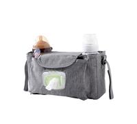 Hiseng Borsa Organizer per Passeggino, Grande Capacità Borsa Passeggino Organizer Universale con Portabevande, Tracolla, Scomparti Multipli, Borsa Fasciatoio (30x16x10cm,Grigio)